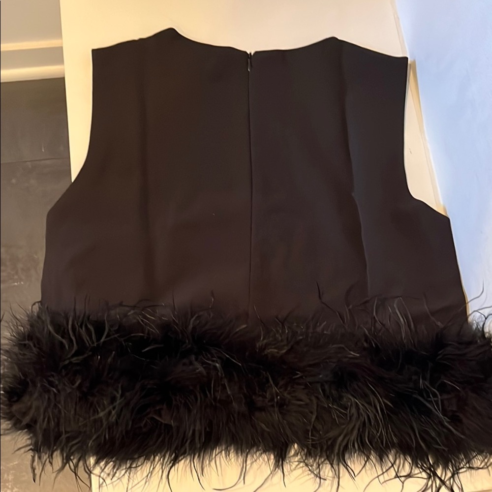 Rosedress Black Feather Trim Sleeveless Top- Size Large - Picture 2 of 5